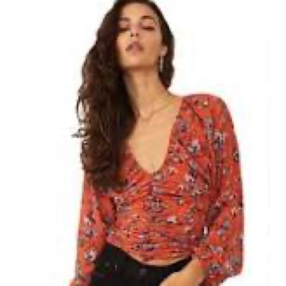 NWT Free People Final Rose V neck Blouse Rust Combo XS - Picture 1 of 10